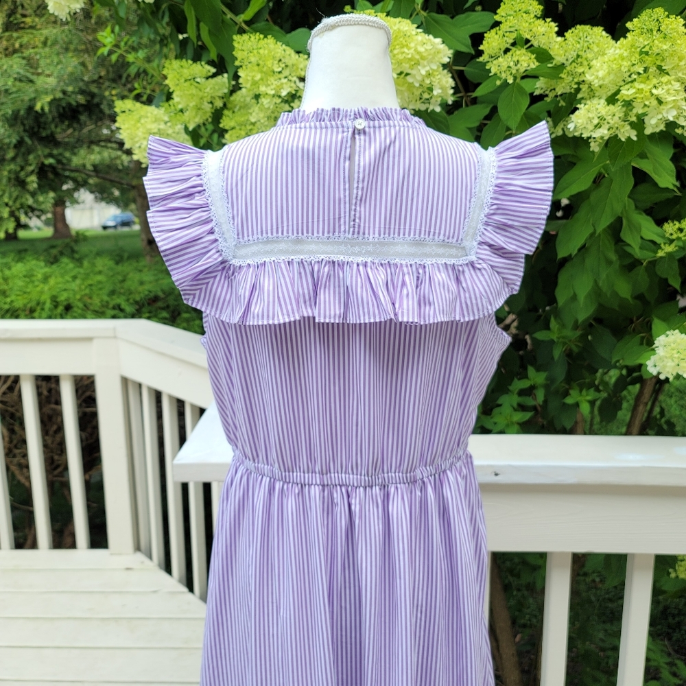 J Crew Tiered Ruffle Dress Stripe Rustic Purple - Picture 9 of 10